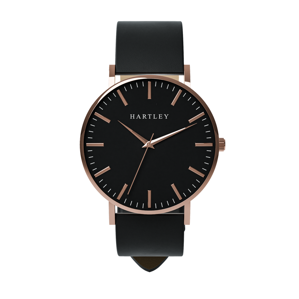 Heritage Rose Gold Black Dial with Black Leather