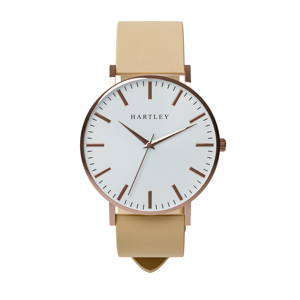 Heritage Rose Gold White Dial with Beige Leather