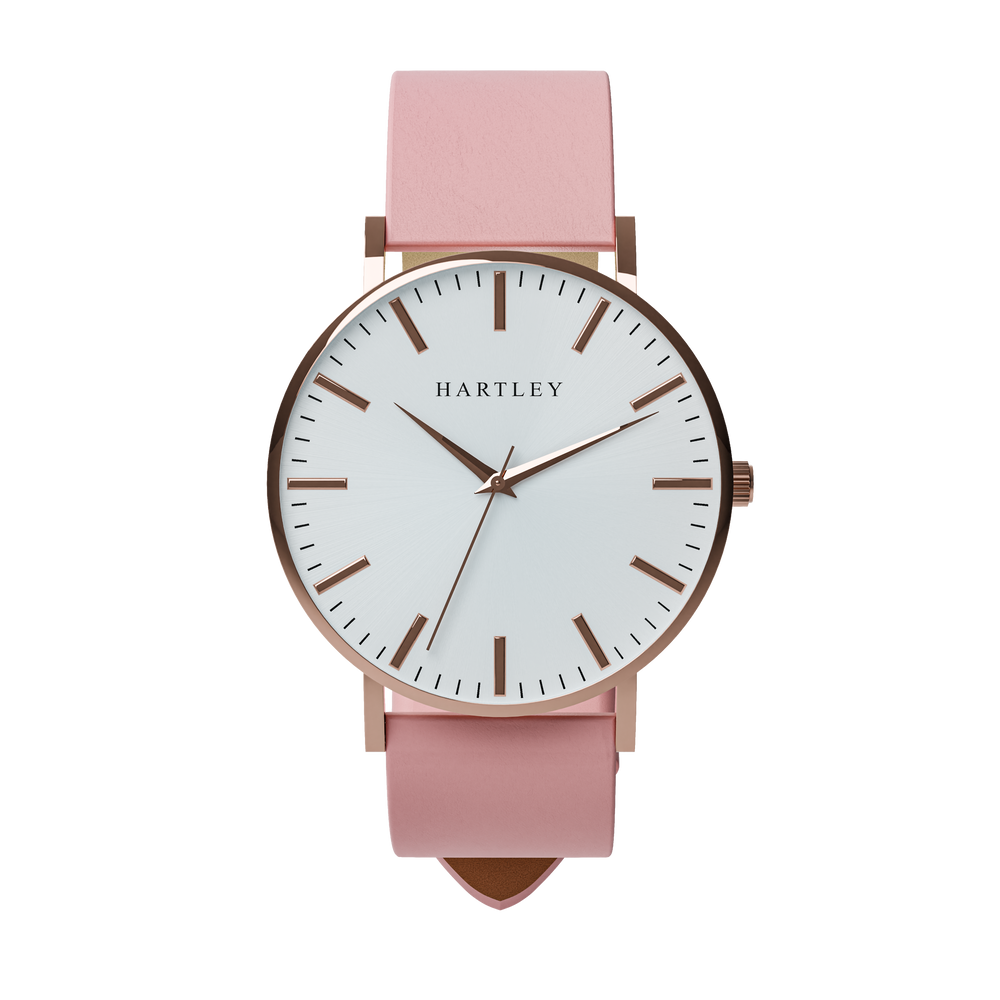 Heritage Rose Gold White Dial with Pink Leather